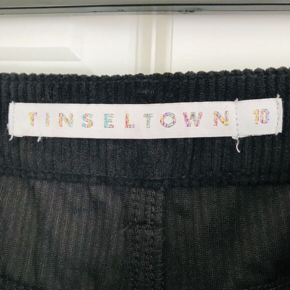 TINSELTOWN WOMENS JEANS SIZE 10 HIGH RISE STRAIGHT LEG BLACK COURDUROY FASHION - Picture 7 of 10
